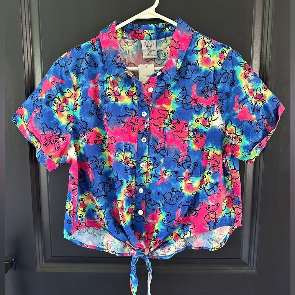 Grateful Dead Tie Dye Crop Tie Front Button Down "NWT"